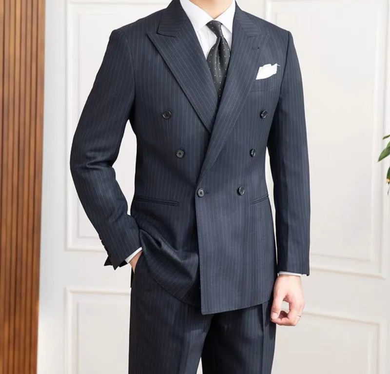 Navy Flannel Chalk Stripe 2 Piece Suit