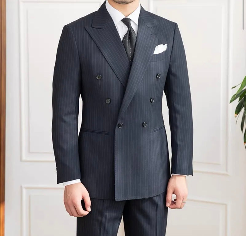 Navy Flannel Chalk Stripe 2 Piece Suit